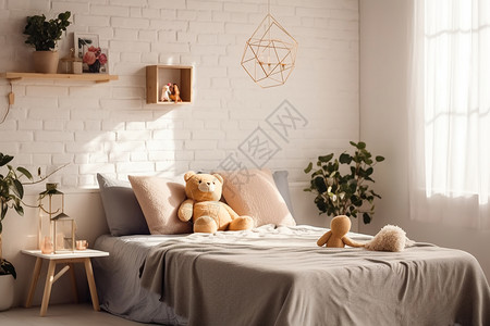 北欧风格的卧室场景背景图片