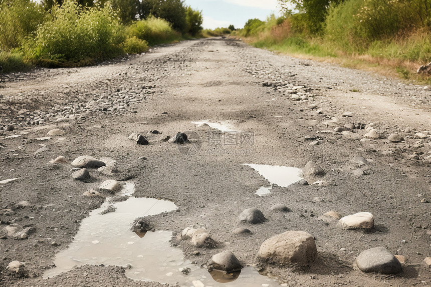 农村坑坑洼洼的土路道路图片