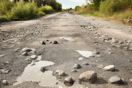 农村坑坑洼洼的土路道路高清图片