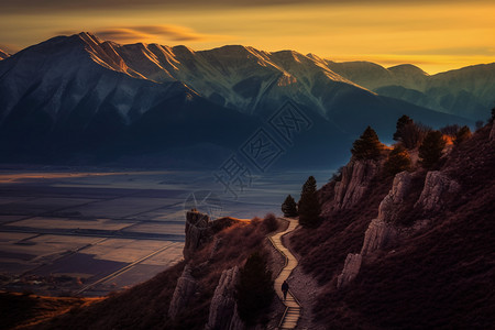 日落时陡峭山崖的美丽景观图片
