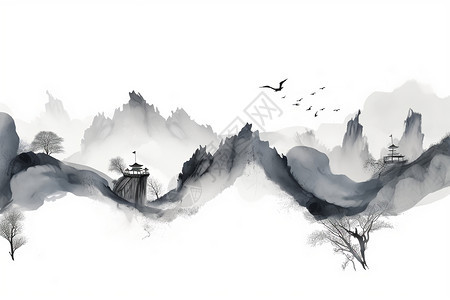 中国风的山水画背景图片