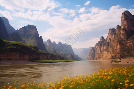 山脉间的黄河图片