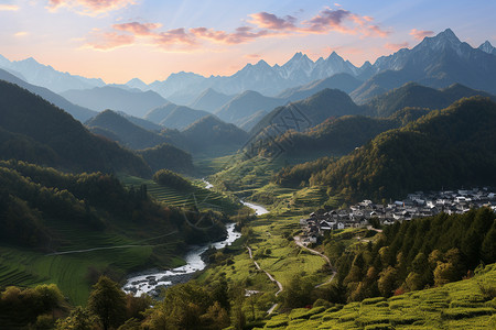 乡村山脉自然景观图片