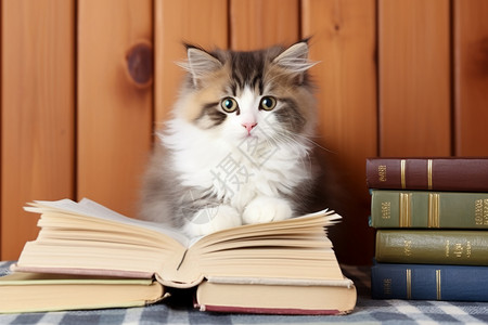 翻书的小猫背景图片