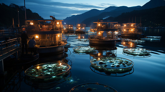 未来的鲑鱼养殖场背景图片