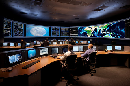 监控大屏幕控制中心的技术人员设计图片
