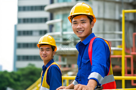 工人肖像带安全头盔的建筑工人背景