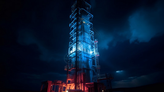 夜晚的地热钻机高清图片