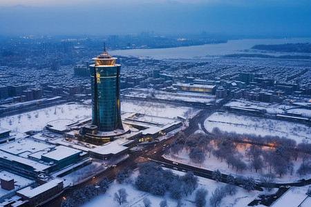 地标控制塔冬季的城市地标建筑景观背景
