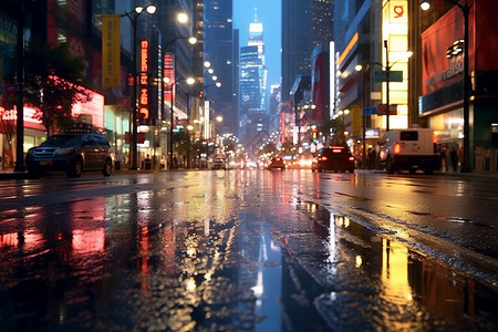 雨水浸透的街道高清图片
