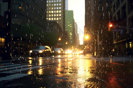 雨夜城市雨滴轻轻落在平静的水面上设计图片