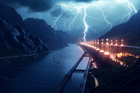 闪电风暴山暴风雨夜晚的城市设计图片