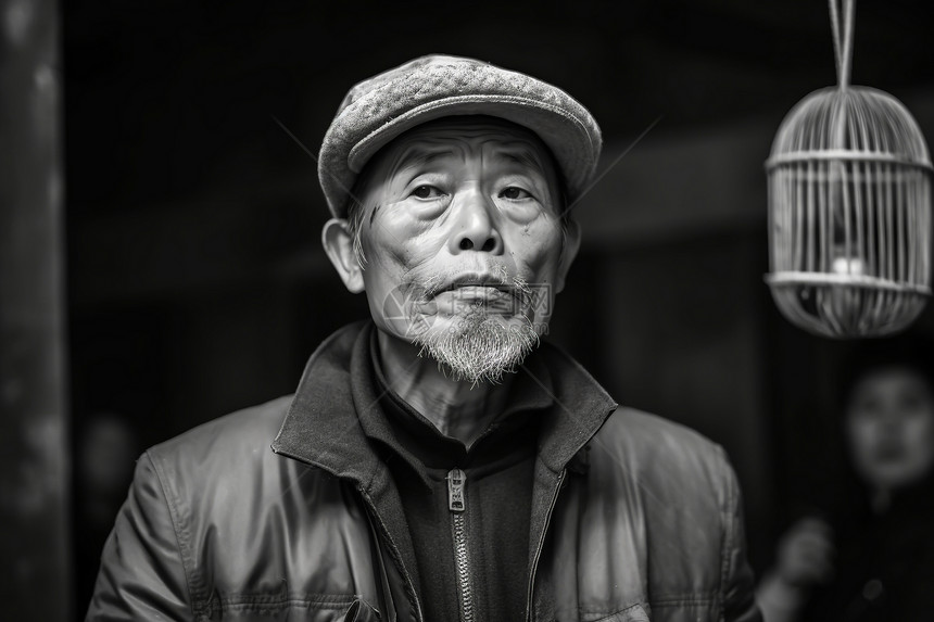 黑白的退休老人生活图片