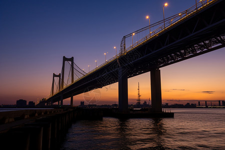 横滨夜景横滨海湾大桥的夜景背景