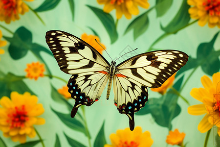 花卉上的蝴蝶背景图片