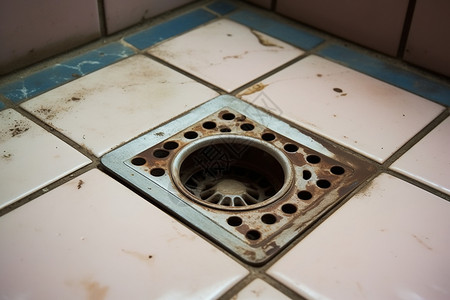 地板砖素材浴室的地漏很脏背景