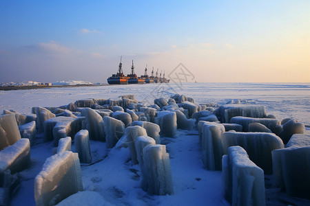 被冰冻的港口背景图片