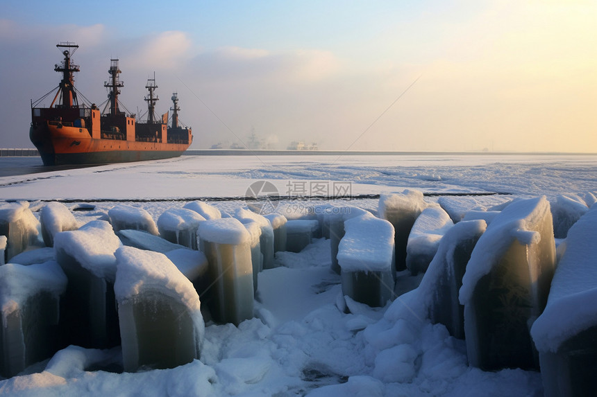 冰雪封冻的港口图片