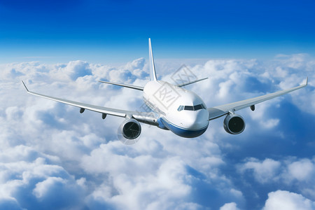 白飞机素材蓝天白云中有一架飞机背景