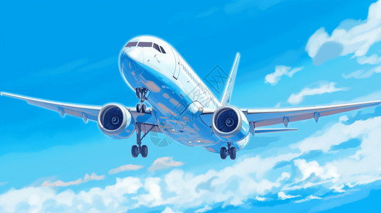 海运航线蓝天下的飞机插画