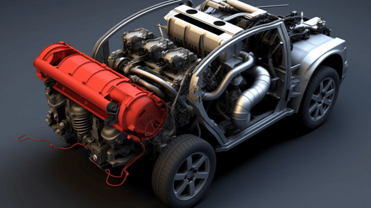 汽车发动机电池轮胎结构背景图片