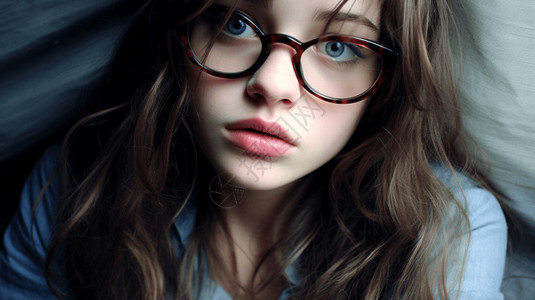 戴眼镜的美少女背景图片