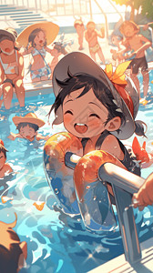 游泳池戏水的小孩背景图片