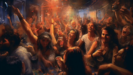酒吧跳舞夜总会人群聚会欢呼插画