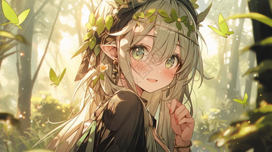树林里漂亮女孩背景图片