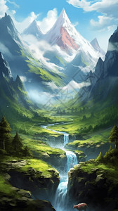 山脉和瀑布背景图片