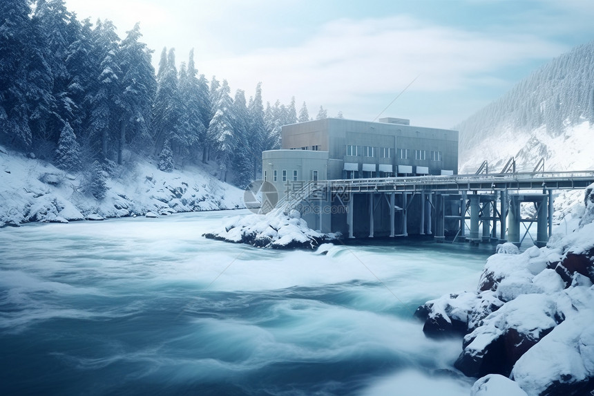 冬天的发电工厂图片
