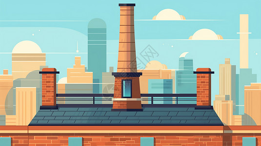 屋顶电站城市屋顶的烟囱插画