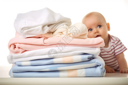 折叠的服装和婴儿图片