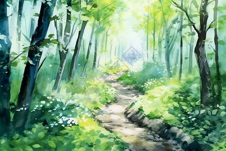 绘画的森林树木图片
