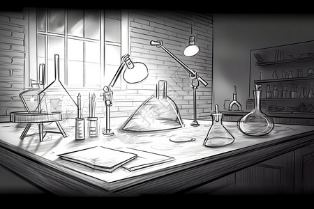 烧杯绘画科学实验室内的设备插画
