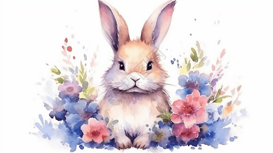 绘画的水彩兔子图片
