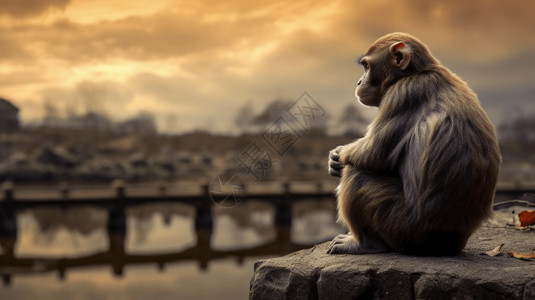 石头上的动物猴子图片