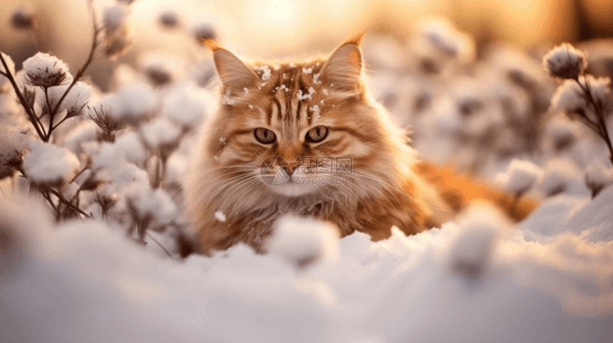 雪地中的猫咪图片