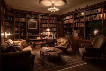 舒适的家庭图书馆背景图片