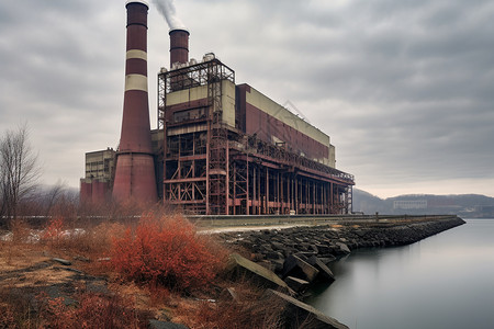郊外的燃煤电厂图片