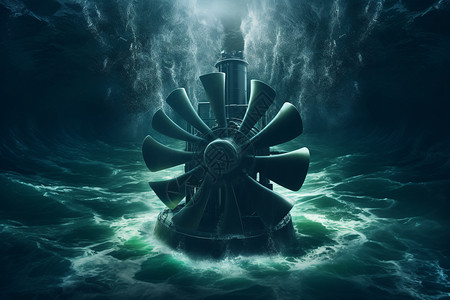 海洋中的涡轮机背景图片