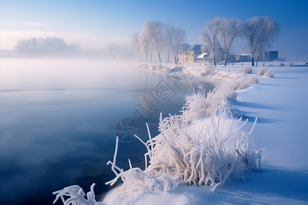 冬季湖水冬天冰冷的湖水设计图片