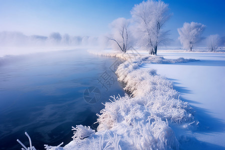 霜雾冰天雪地的景色设计图片