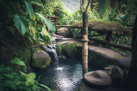 热带地区的天然山泉背景图片