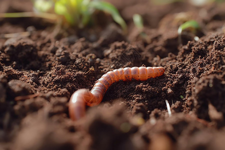 钻入土壤中的蚯蚓高清图片