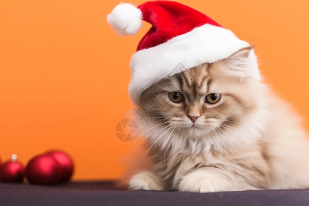 带圣诞帽的小猫背景图片