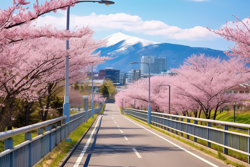 春季开花的樱花街道图片