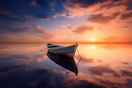黄昏时海上孤独的船图片