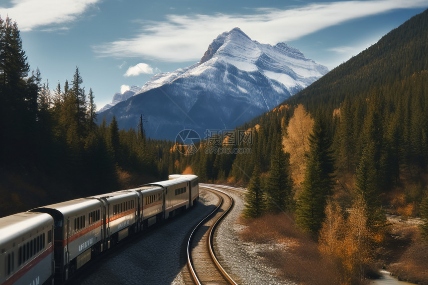 落基山脉中的火车图片