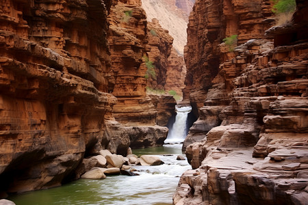 岩石中的峡谷瀑布图片